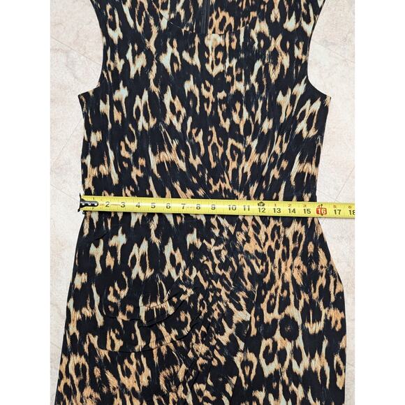 CALVIN KLEIN Leopard Print Sheath Dress Belted Black/Brown Size 10 Faux Wrap - Picture 10 of 11